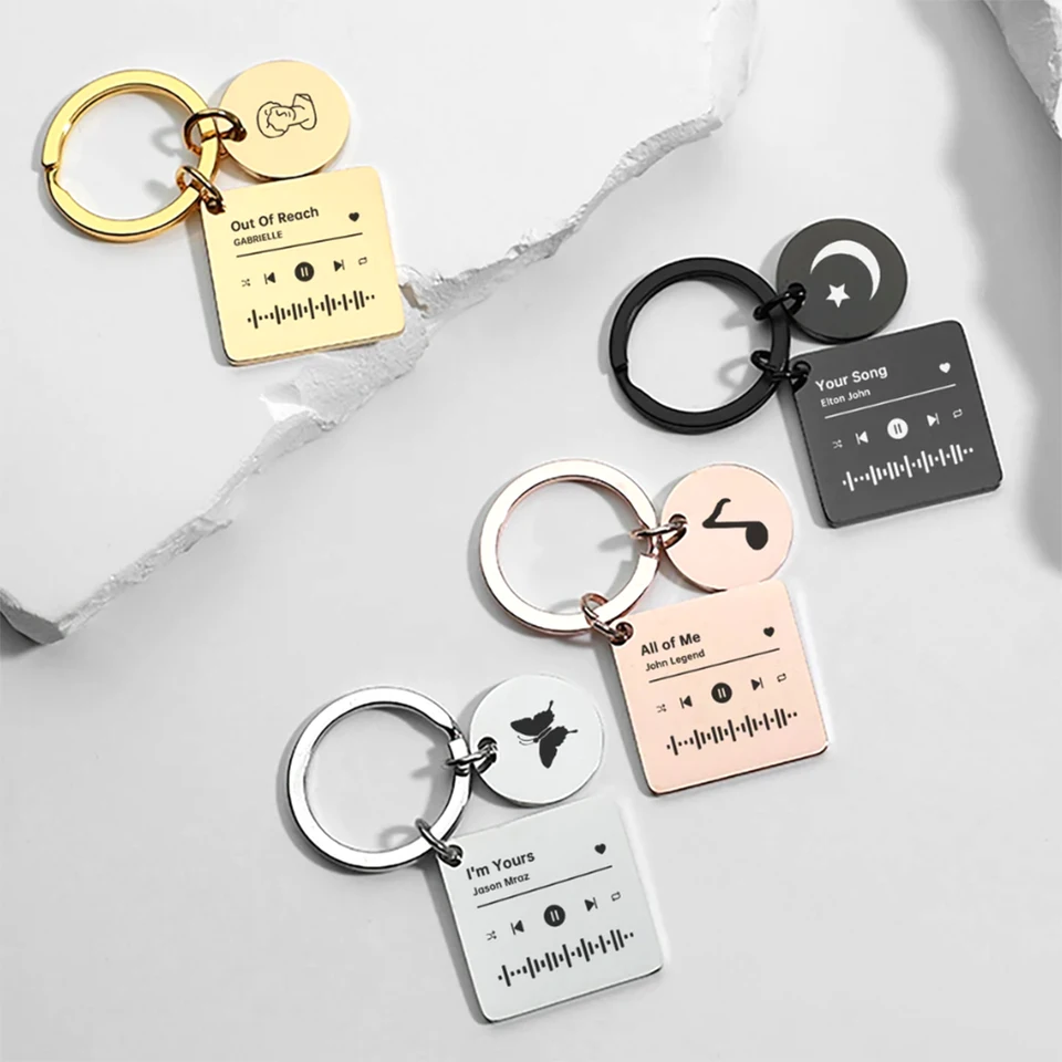 Square Music Keychain, vlastný personalizovaný vzor, ​​vlastný názov skladby, spevák, vynikajúci darček, darček pre výročie, milovník hudby