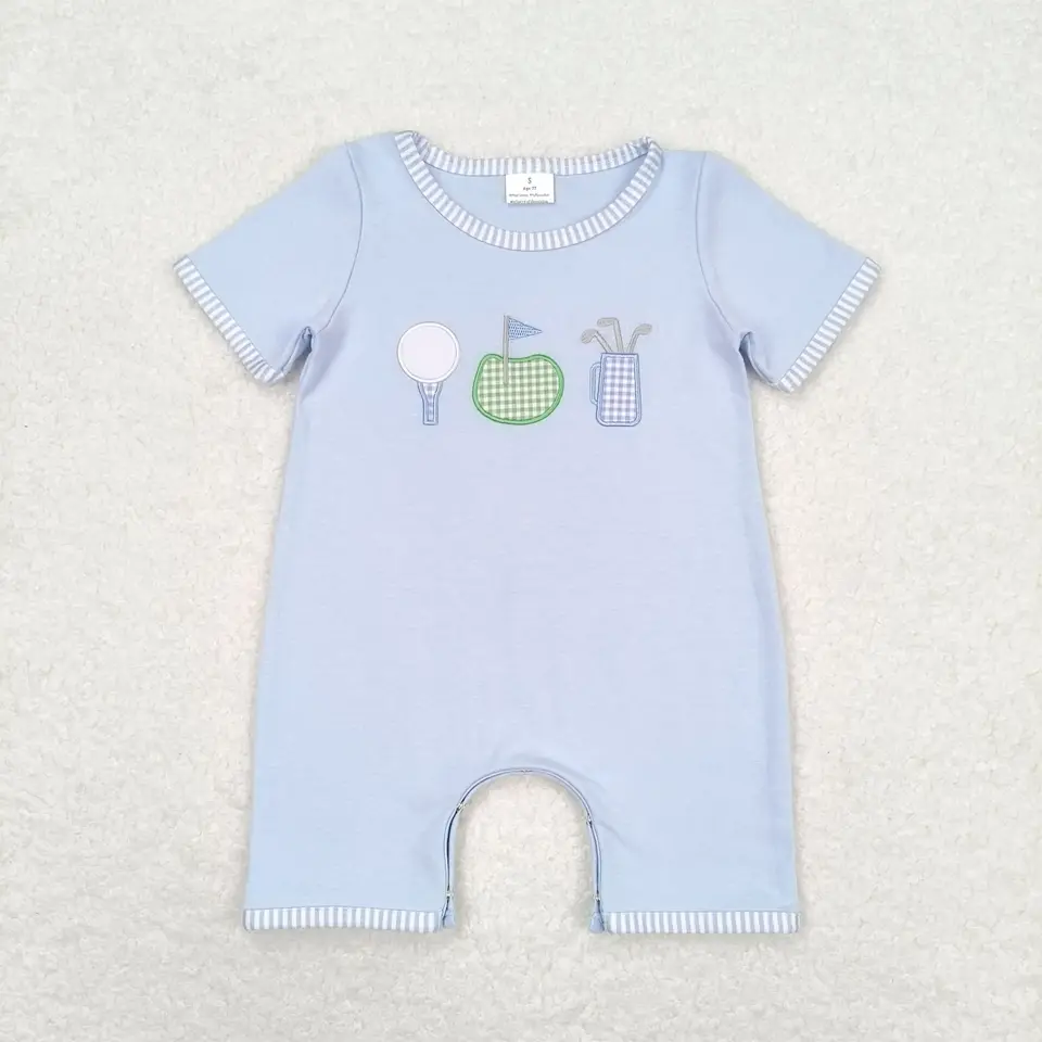 SR1216 Baby Rompers Kids oblečenie chlapci vyšívané golf modré rukávy s krátkym rukávom veľkoobchodné letné butikové dievčatko oblečenie