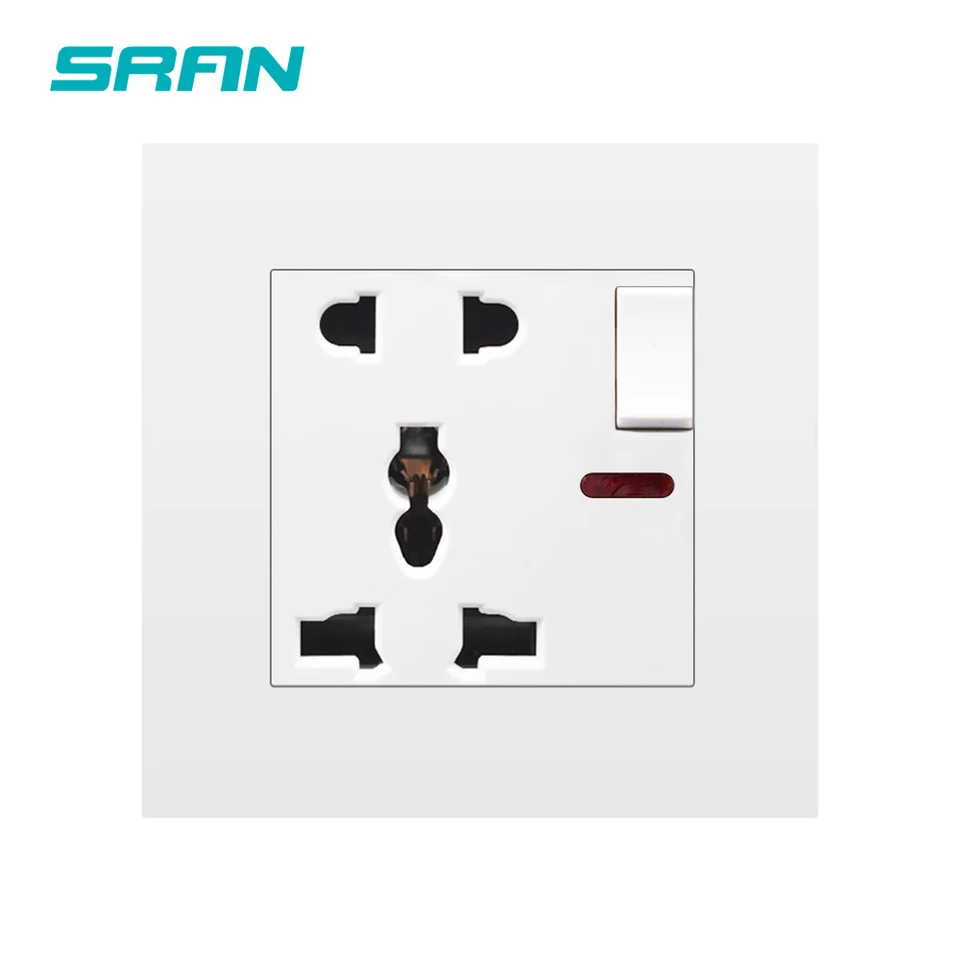 SRAN Universal 5 -PIN Power Socket, 13A 250V Biela/čierna/zlatá/šedá/sliver PC panel 86 mm*86 mm zásuvka s 1gangom