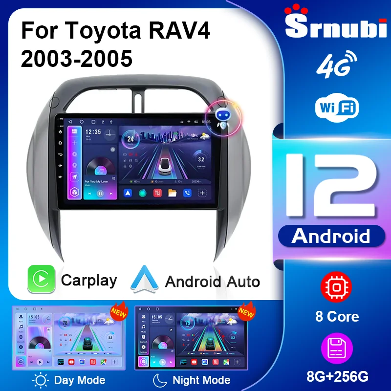 SRNUBI Android 12.0 Car Auto pre Toyota Rav4 RAV 4 2003 - 2005 Multimedia Player 2Din CarPlay Naviagtion 4G WiFi DVD Head Unit