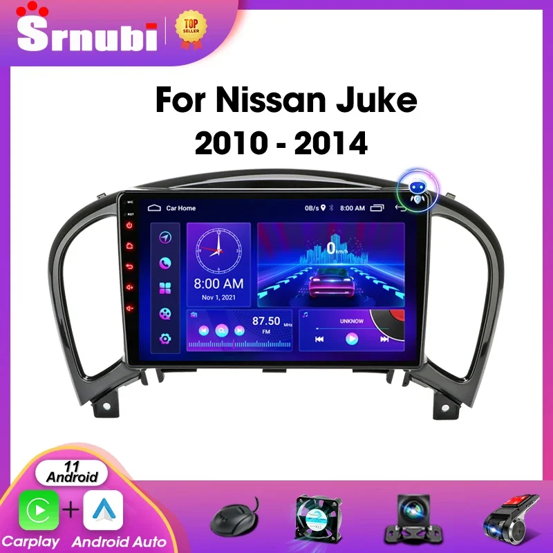 SrnuBI Android 12 2 DIN Car Aut Radio pre Nissan Juke YF15 2010-2014 GPS multimediálny hráč CarPlay Stereo Audio Head Unit Video WiFi
