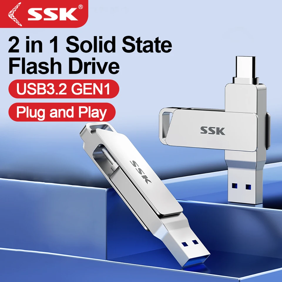 SSK 2 v 1 OTG USB 3,2 a USB-C Flash Per Drive Pamäť pamäť USB3.2 Flash disk 64 GB/128 GB/256 GB Typ C Pendrive for PC Tablet