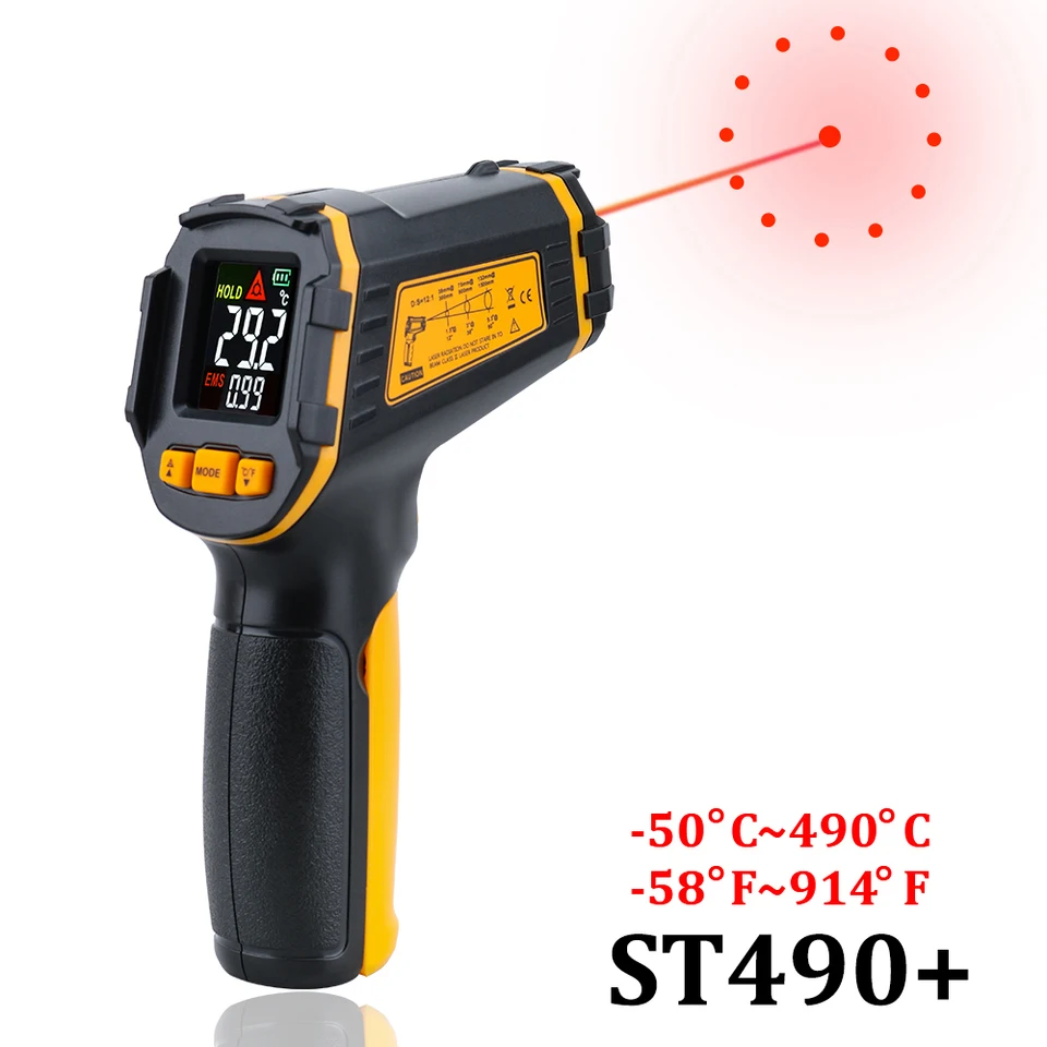 ST390+ ST490+ Teplotný meter Termometer Infračervený digitálny LCD Industrial Outdoor laser Pyrometer IR teplomer