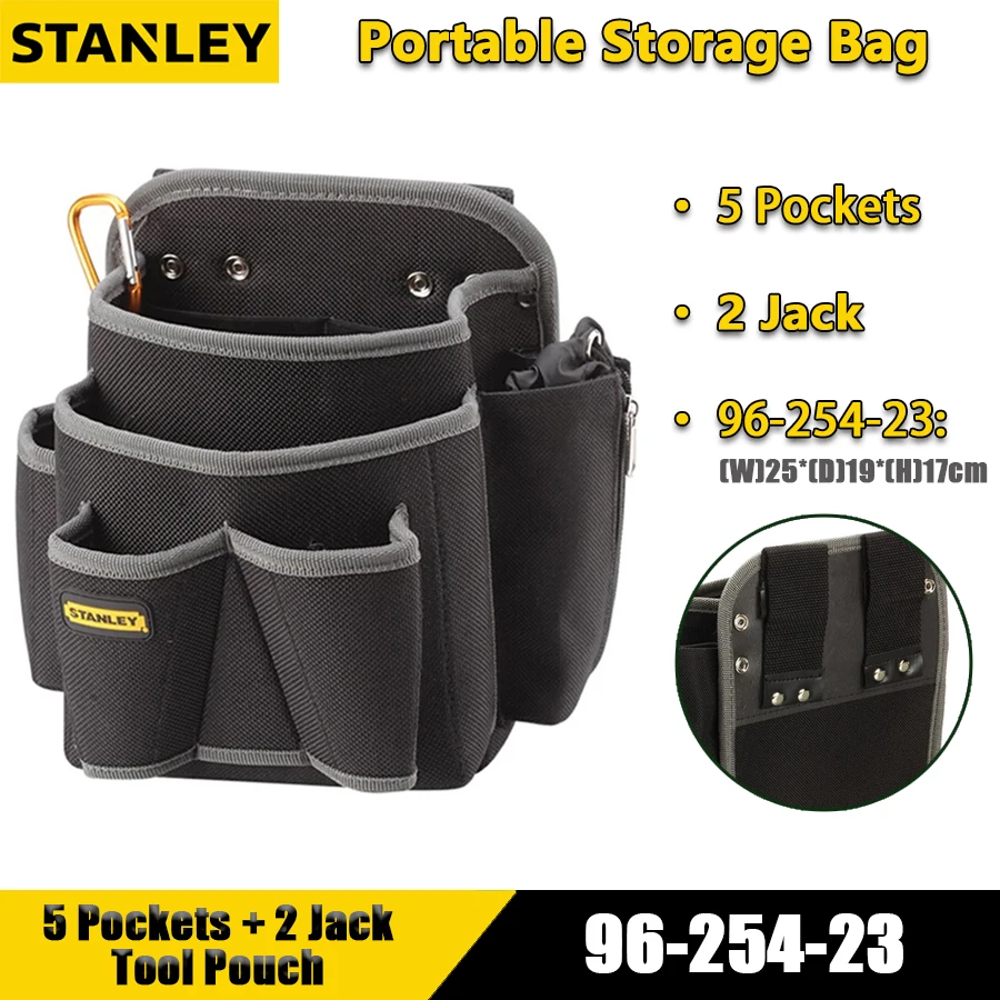 Stanley 96-254-23 5 vrecká + 2 Jack Veľké vrecko na náradie Dual Jack Tool Storage Storage Bag Bag v taške Elektrometry vrecká na náradie