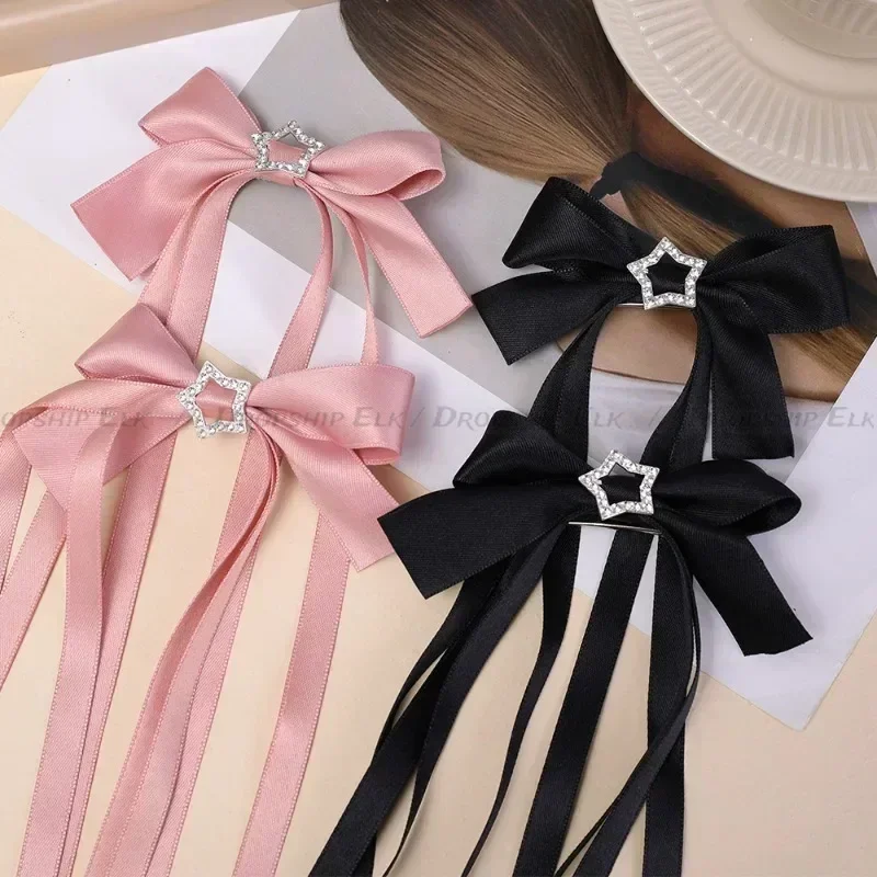 Star Bowknot Klipy pre dievčatá pre dievčatá Kawii Barrettes roztomilé vlasy Accessoires Kids Colored Ribbon Žena Vlasáň