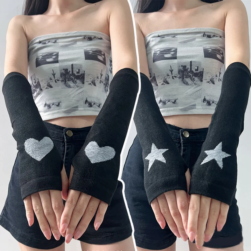 Star Love Heart Pattern Rukavice módne punk štýl bez prstov rukavice y2k rockové ramená pokrývajú rukavice rukavice dievčatá Cosplay kostýmy Veľkoobchod