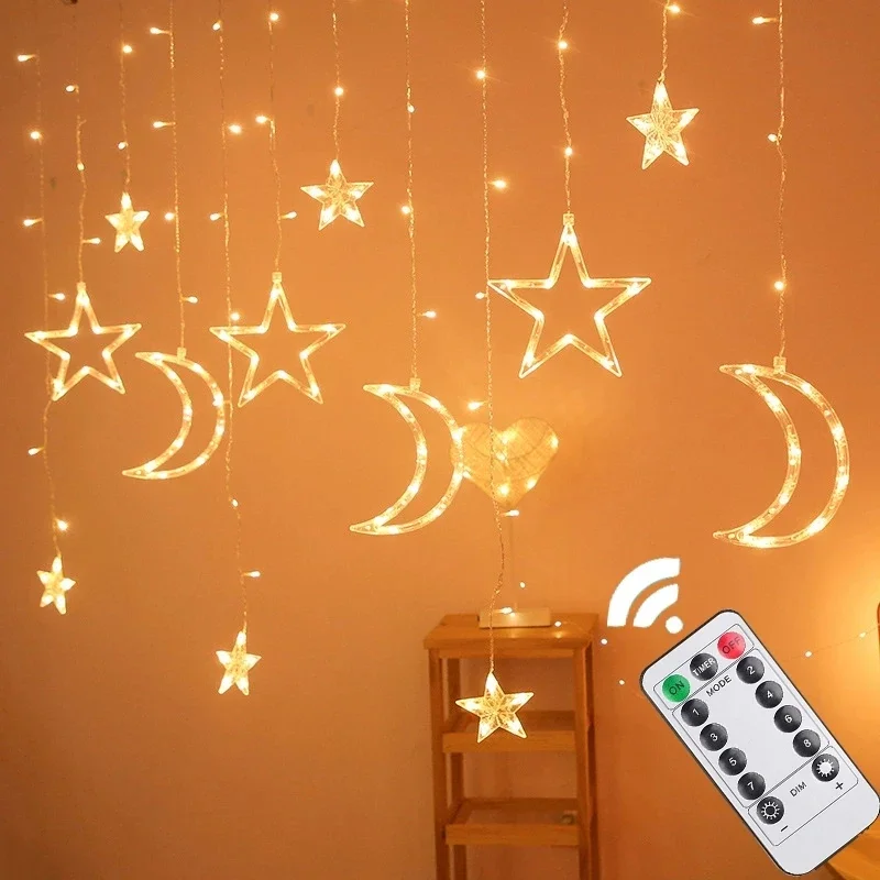 Star Moon Curtain Garland String Lights Eid Mubarak Ramadan Decotion Outdoor na Vianoce 2025