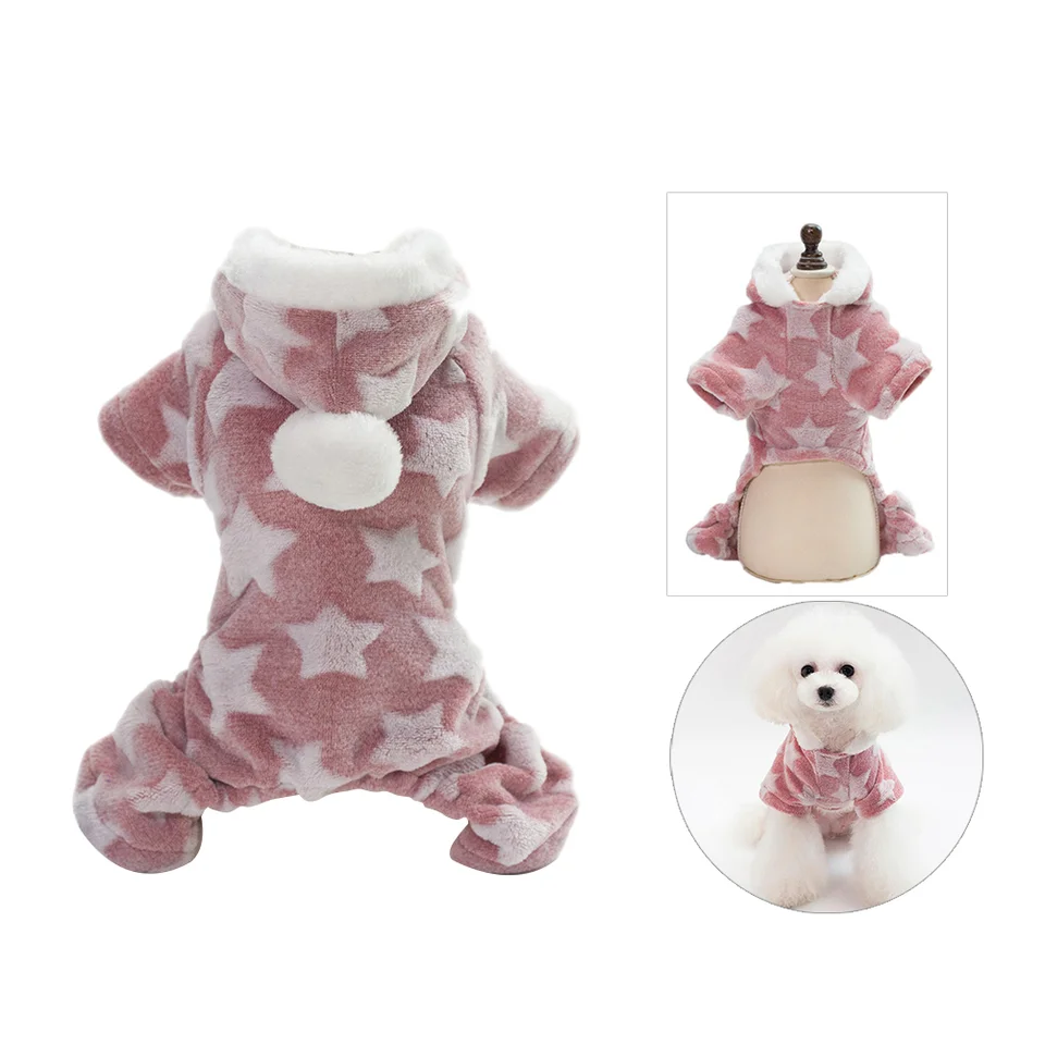 Star Pattern Fleece Dog Clothes Autumn Winter Hoodies Pet Coat Dog Chidle Chihuahua Small Pet Dog Coat (Pink,)