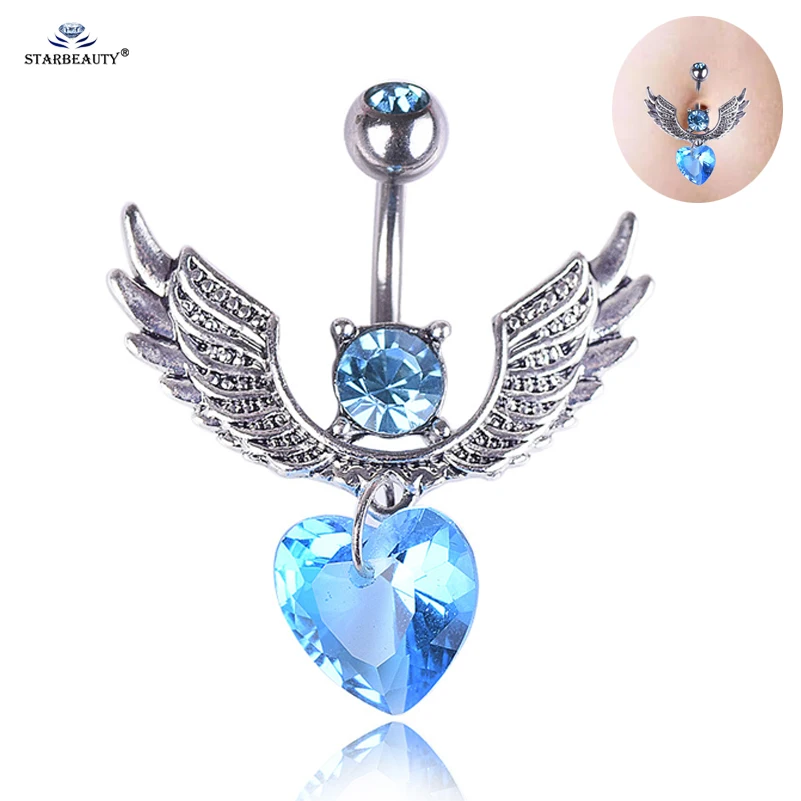 Starbeauty Top Modrý klenot srdiečko piert piercing nombril sexy brušný prsteň valcový bruško piercing ombligo brušné gombíky prstene šperky
