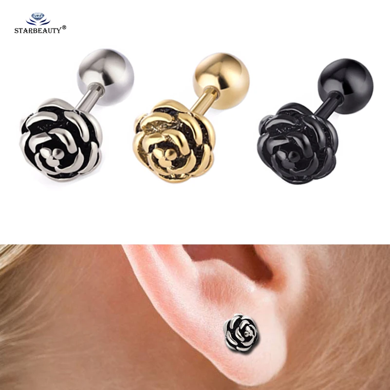 Starose 1 pár Happy Rose Ear Piercing Oreja 18g z nehrdzavejúcej ocele Cute Tragus Piercing Helix Piercinge Aprings Stud Stud