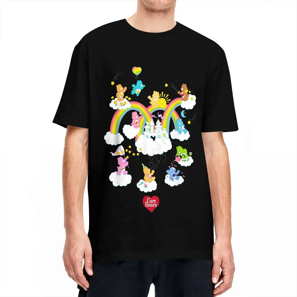 Starostlivé medvede v oblakoch tričká pre mužov Ženy 100% bavlnené vtipné tričká Crew Neck Tee tričko s krátkym rukávom Tops plus veľkosť