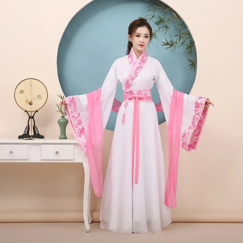 Staroveký kostým rozprávky Elegantné širokopoliarne scénické kostýmy Guzheng Dance kostýmy Staroveká Hanfu Žena ru sukňa jarné šaty رقص