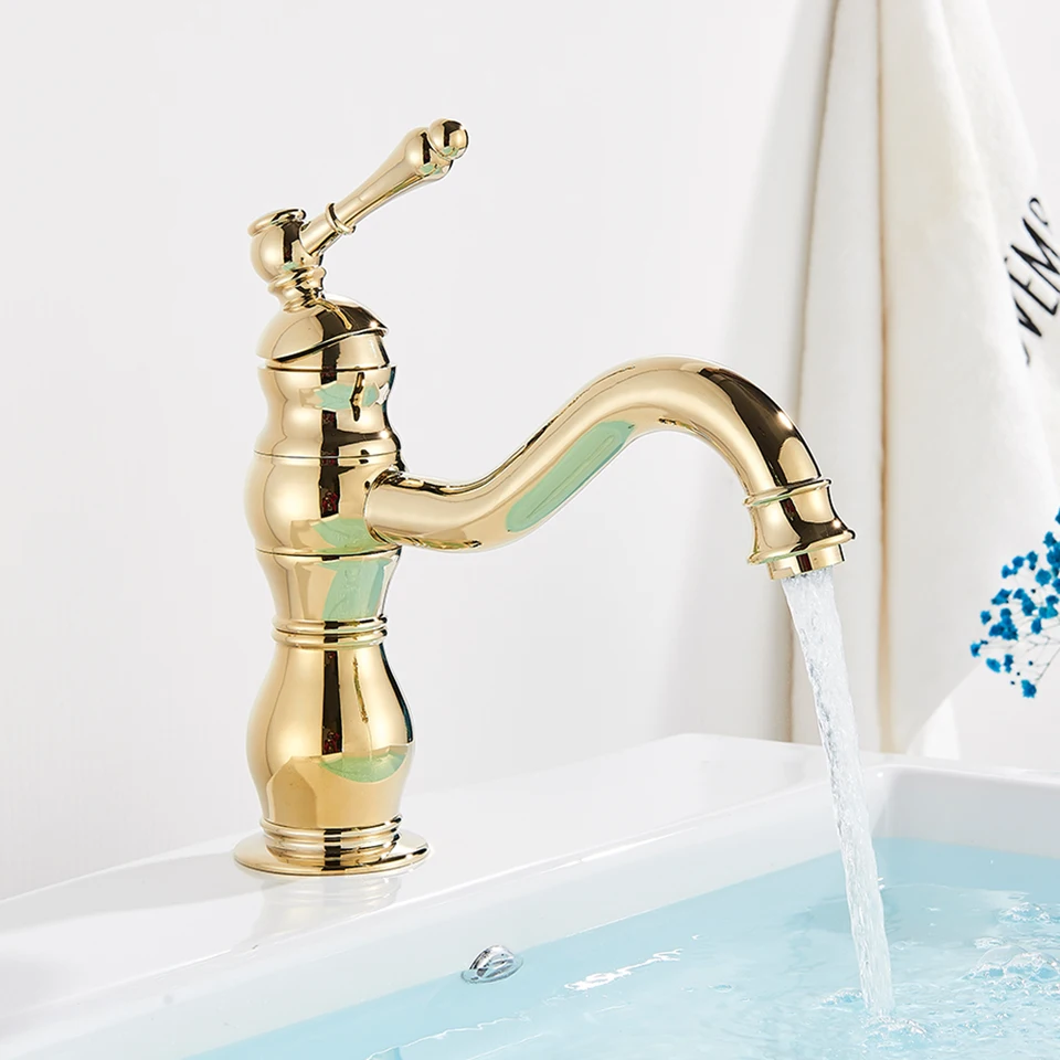 Starožitná mosadzná kúpeľňa povodie Faucet Single Ruck Ruck Ruck Swivel Spout Basin Water Mixer Tap Dalk namontovaný na kúpeľ