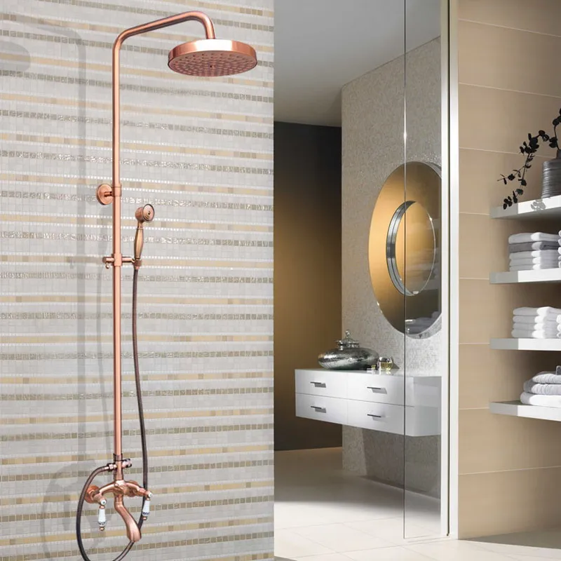 Starožitná červená meď mosadzná kúpeľňa sprcha faucet set vaňa sprchový kohútik