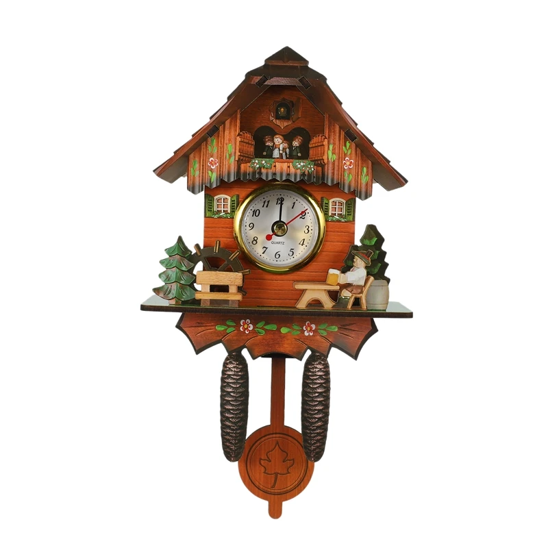 Starožitné drevené kukučky nástenné hodiny vtáka čas Bird Bell Swing Alarm Alarm Domov