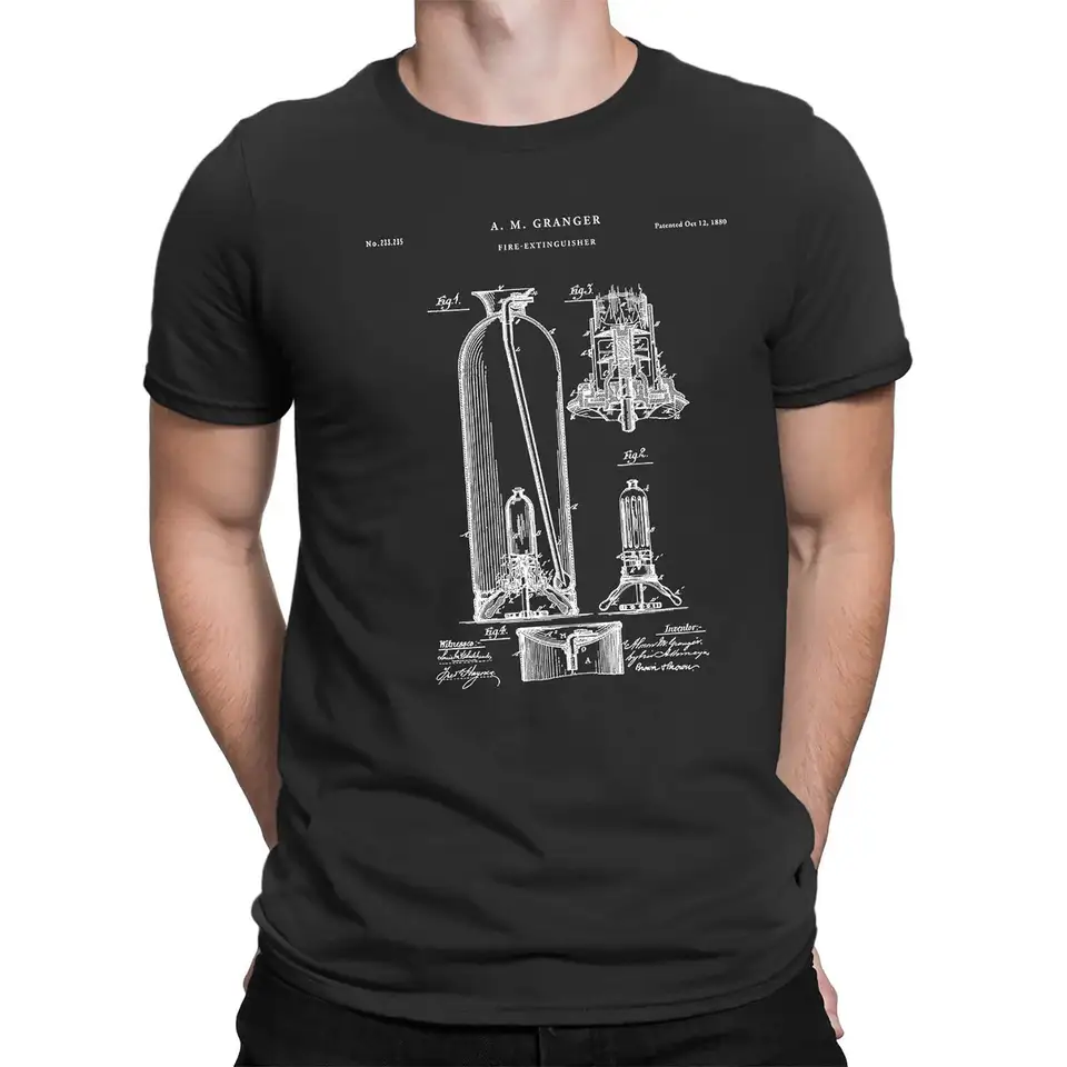 Starožitné hasiace prístroje Patent T košeľa vintage hasič hasič Art pt773