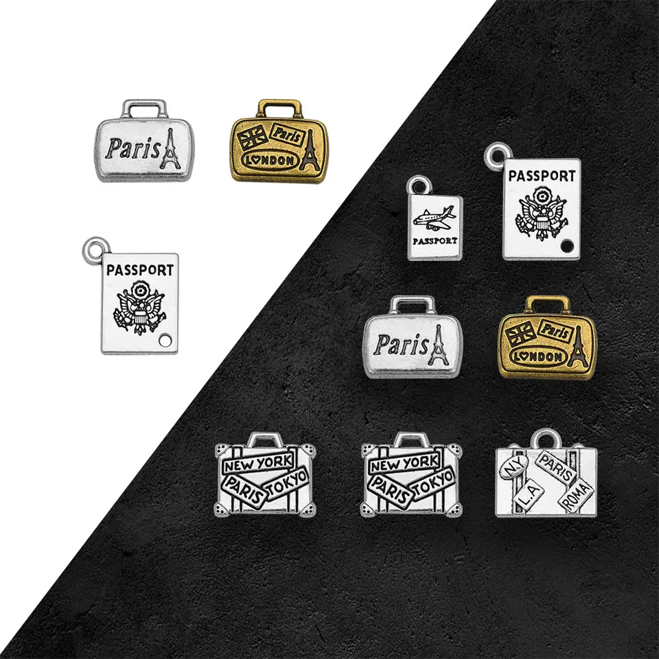 Starožitné strieborné cestovné kúzla Passport Pasy Paris London Ny La Pendant for DIY šperky na výrobu nálezov Craf Wholesale