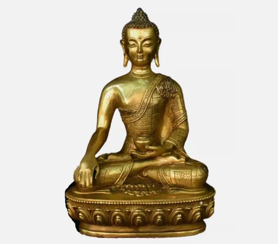 Starožitný starý tibetský bronz pozlátený Shakyamuni Amitabha Buddha Tathagata Bowl