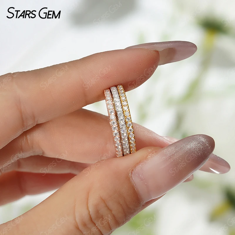 StarsGem S925 Sterling Silver 1,5 mm okrúhly brilantný rez def vvs Moissanitový prsteň snubný prsteň
