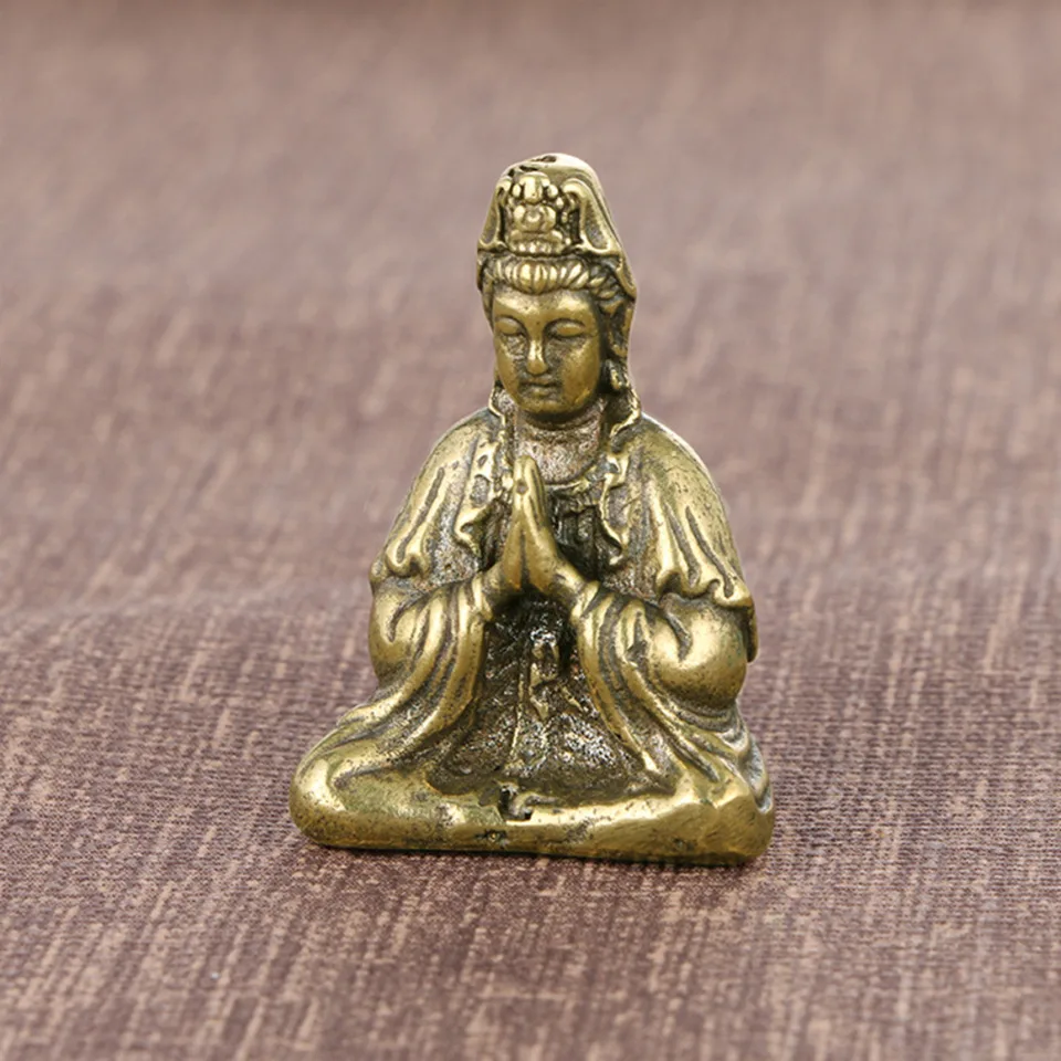 Stará starožitná mosadzná Juhočínka more guanyin Solid Copper socha Bodhisattva Ksitigarbha Buddha Bronzová ozdoba