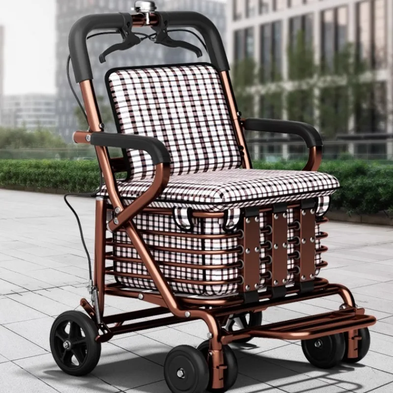 Starší nákupný košík skladateľný vozík Dual Brzdenie proti skĺznutiu alebo sedenie výšky invalidného vozíka nastaviteľný vozík Secure Grocery Cart