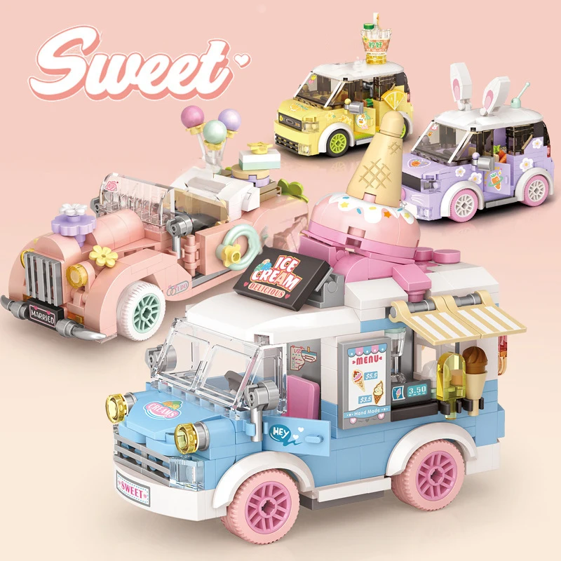 Stavebné bloky Mini Block City Series Food Truck ovocie/zmrzliny DIY Hray Dekorácie pre deti vianočný darček 4207-4210