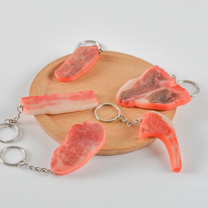 Steak Keychain Potraviny steak jedlá prívesok na kľúče kľúča filé jahňacie kotleta kľúča keychain pre priateľa darček móda kreatívna taška