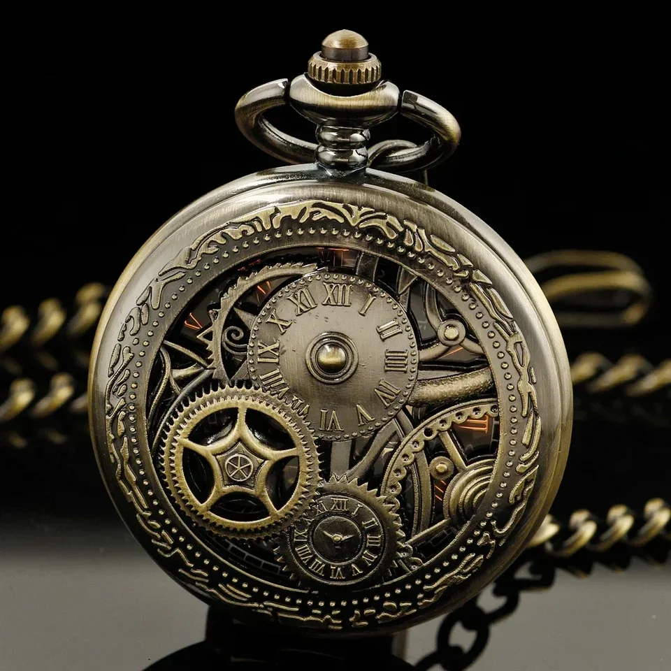 Steampunk Copper Vintage Gear Hollow Mechanical Watch Pocket Watch Men Dámsky náhrdelník prívesok reťazové hodiny PJX1743