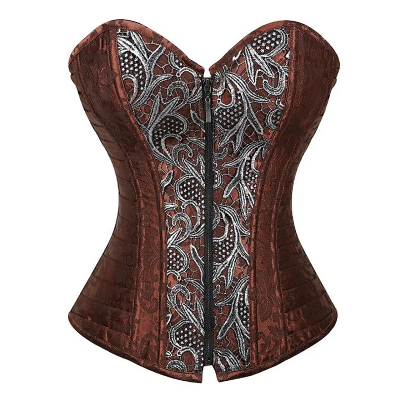 Steampunk korzet bustier gotico punk Overbust Zippie Pirate Leather Lingerie Top Women Plus Burlesque Brown Halloween