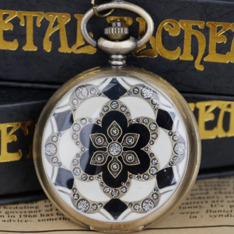 Steampunk meď biele kvetinové krištáľové kremeňové hodinky s reťazou s príveskom reťaz pre mužov pre mužov