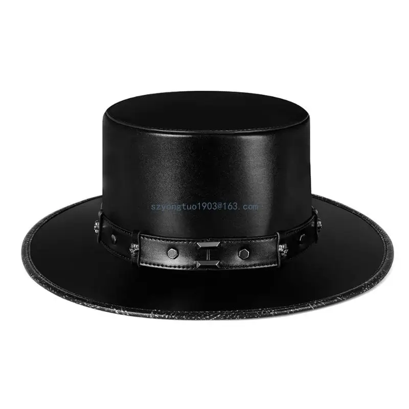 Steampunk Plague Doktor klobúk Pu Leather Black Flat Top Hat pre Halloween Cosplay kostýmové rekvizity oblečené na večierky