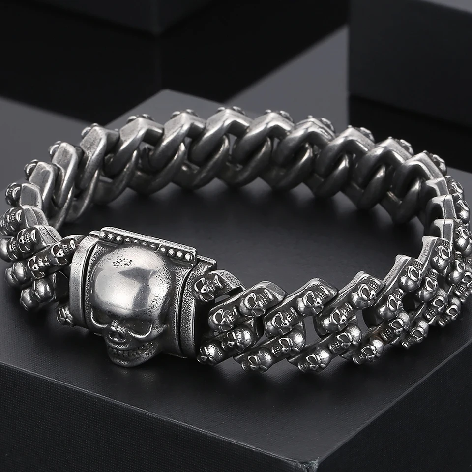 Steampunk Skeleton Muž náramok Pánska mužská z nehrdzavejúcej ocele náramok náramok Viking kúzlo náramky Halloween šperky pre mužov
