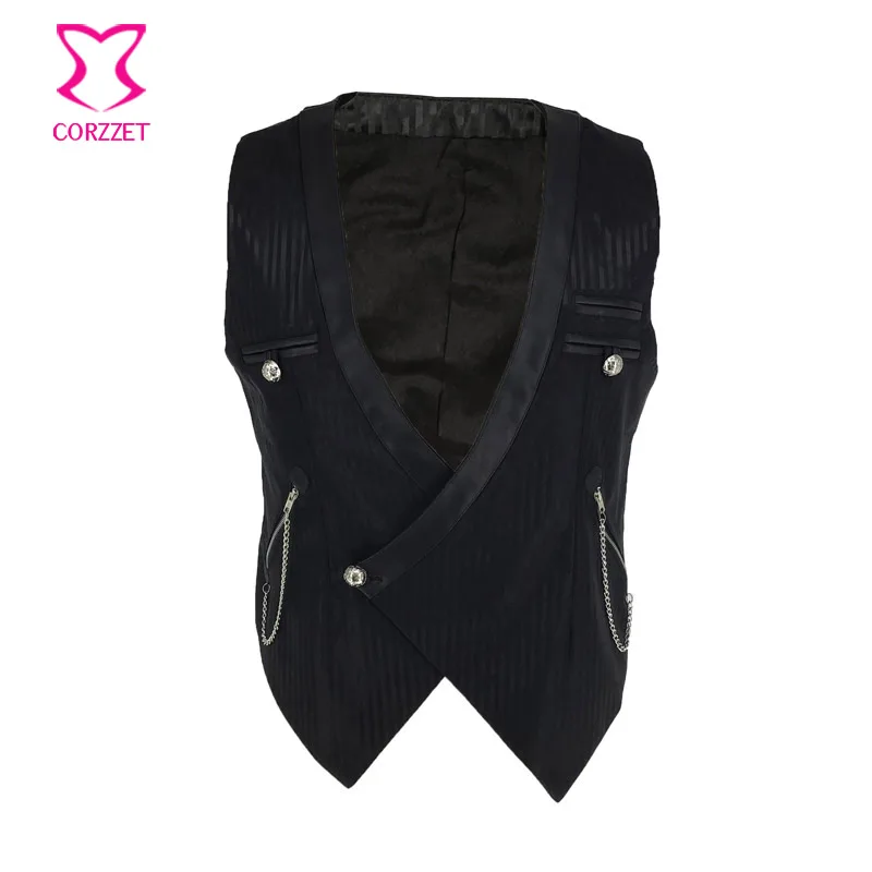 Steampunk viktoriánska vintage vesta muži oblek Gilet Homme Black Slim Slim Fit Dress Single Buttons Gothco Cat Gothic bunda