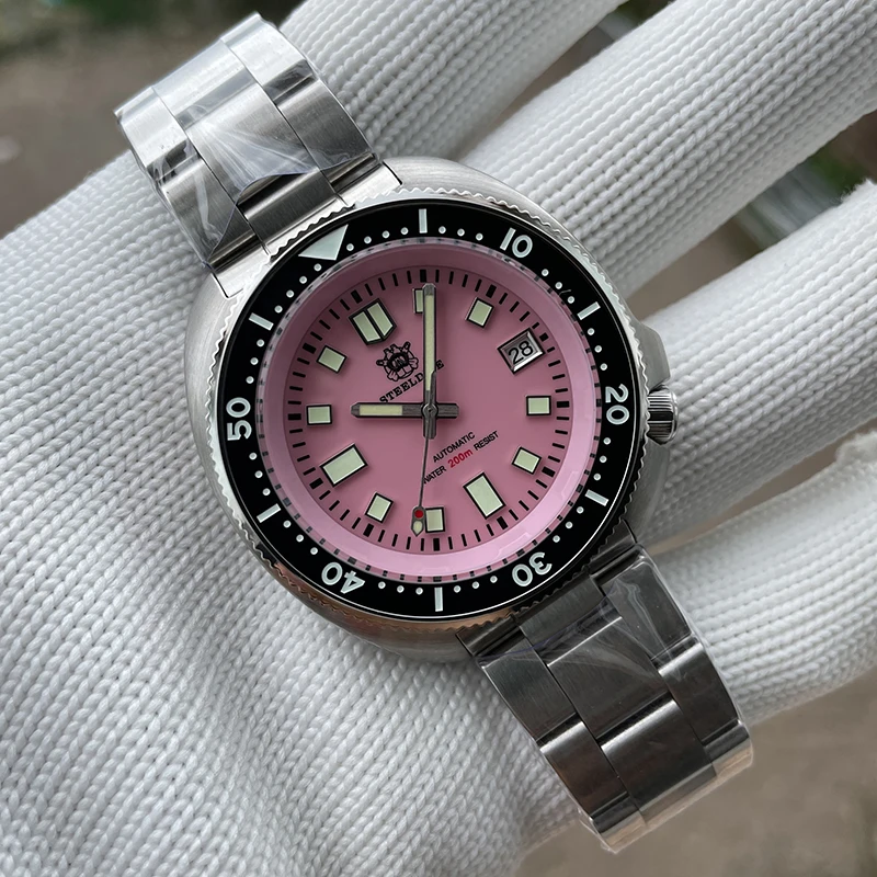 Steeldive Men Diver Diver Watch Turtle Automatické hodinky 200 m vodotesné mechanické náramky C3 Luminát Sapphire NH35 Keramický rám NH35