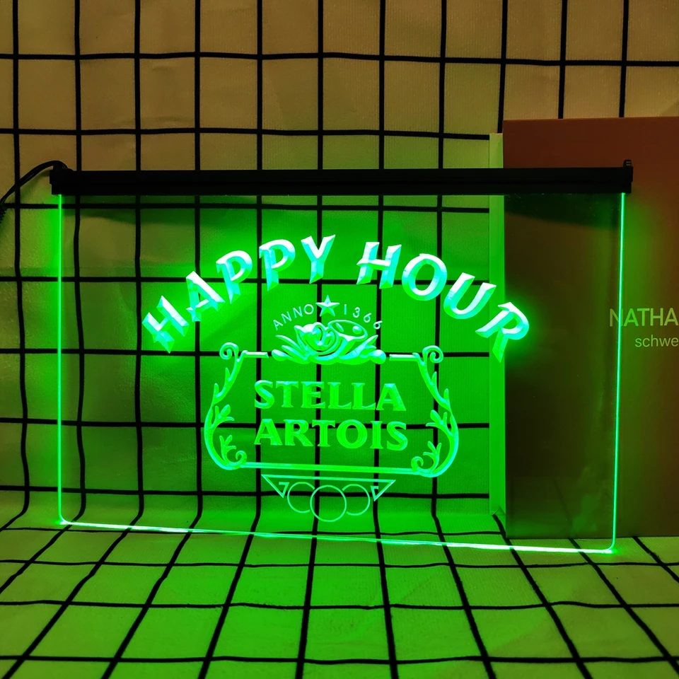 Stella Artois Beer Happy Hour Bar Retro Led Neon Sign Domovod dekor s vintage plakety a plagáty pre kanceláriu miestnosti