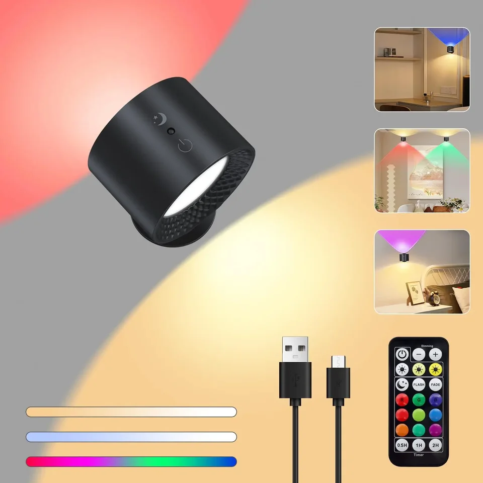 Stena s batériou ovládanou LED stenu namontované na stenu stmievanie RGB osvetlenie Nabíjateľné magnetické čítanie nástenných svetiel pre spálňu