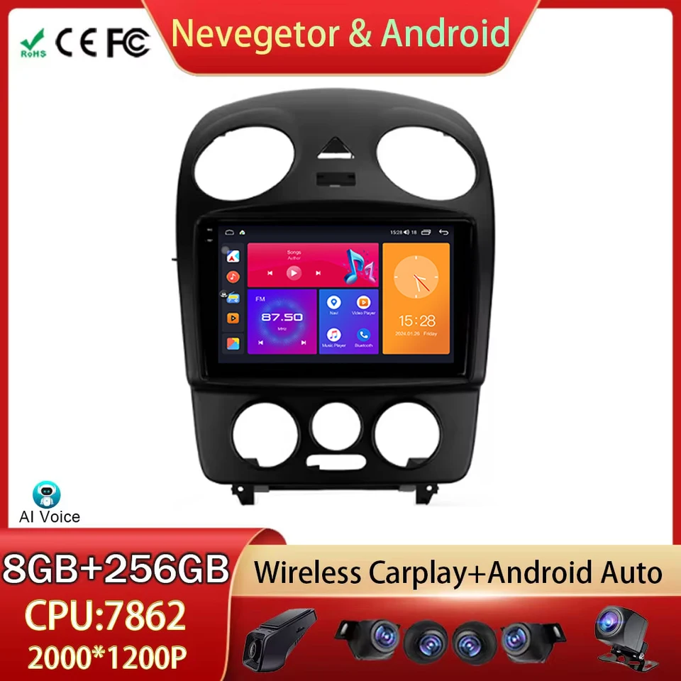Stereo CarPlay Android Auto pre Volkswagen Beetle A4 2002 - 2011 DSP Car Radio GPS navigačný multimediálny hráč WiFi č. 2Din DVD