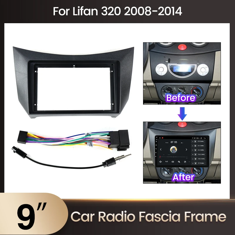 Stereo rádiový panel pre auto pre Lifan 320 2005-2014 2DIN Audio Modifikation Rám Android Radio Radio Dash Panel 16pin napájací kábel