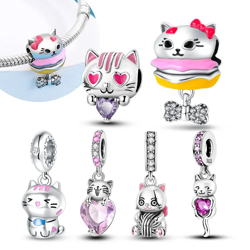 Sterling 925 Strieborné roztomilé zvieracie domáce zvieratá séria mačiek Burger Love Fit Original Pandora náramok dámske kúzla pre šperky na výrobu darčekov