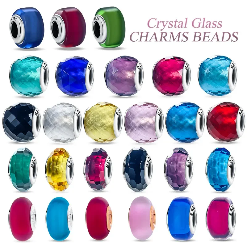 Sterling Silver 925 Murano Colored Crystal Glass Charm Dúhové korálky Fit Pandora Originálne náramky pre ženy