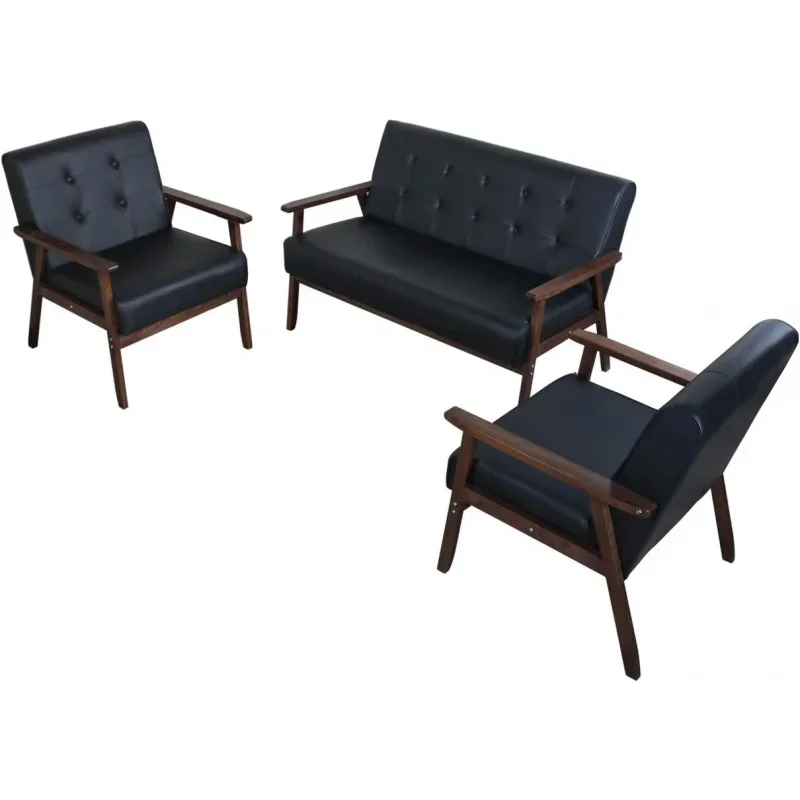 Sting v polovici storočia 1 Loveseat pohovka a 2 prízvukové stoličky súprava moderných drevených paží a stoličiek obývacia izba Sady nábytku (8428 BL