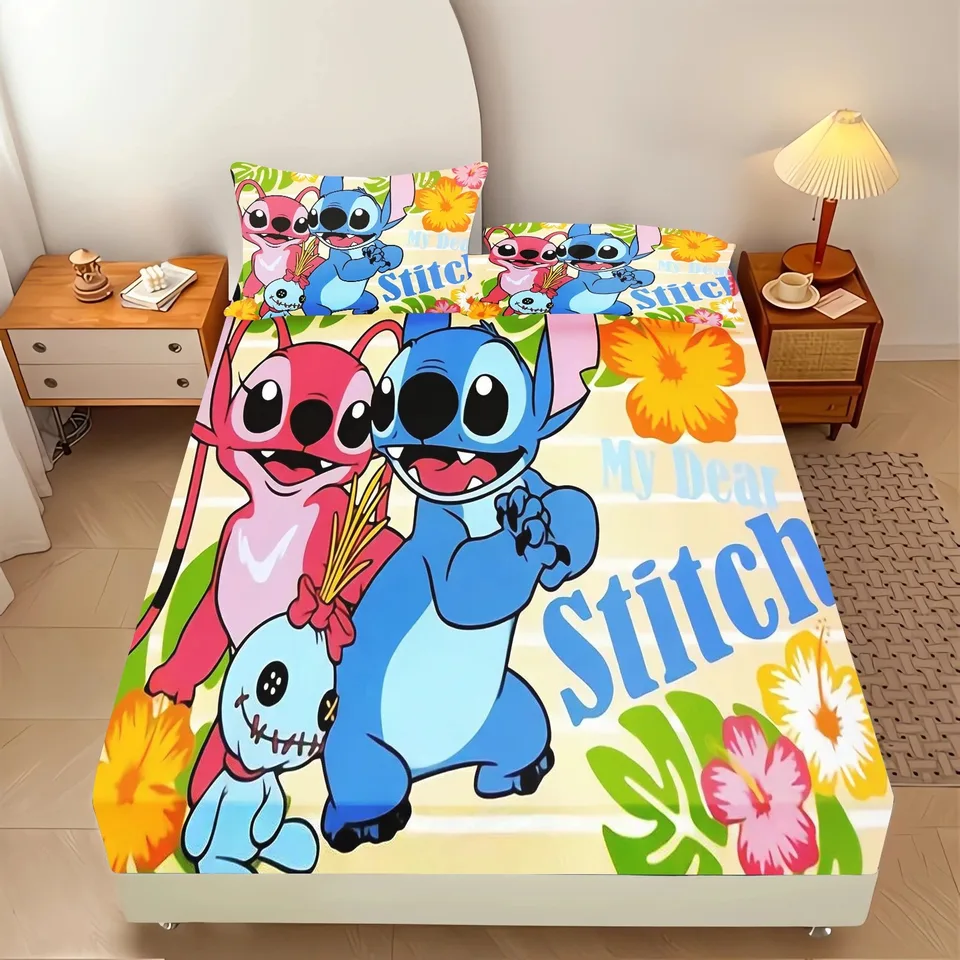 Stitch Bedspread s vankúšom Disney Disney Cute Cartoon Printed List, Domáca posteľná súprava, darček pre chlapče Girl Bedspread 180x200 cm
