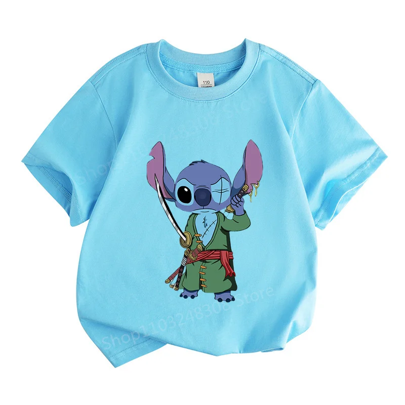 Stitch Clothing 100%bavlnené vrcholy okrúhle krk s krátkym rukávom oblečenie 2024 Vysoko kvalitné letné tričko pre deti Bluey