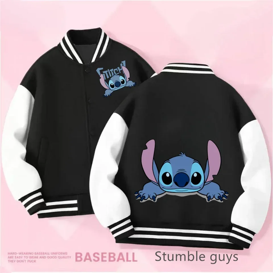 Stitch Kids baseball Uniforma nová roztomilá karikatúra módny kabát sladké dievčatá a chlapci športové príležitostné vrcholy jar jesenná fialová bunda