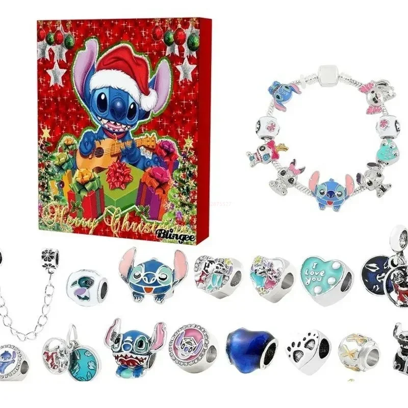 Stitch Mickey vianočný adventný kalendár Disney náramky 24 dní vianočné odpočítavanie kalendár DIY šperky