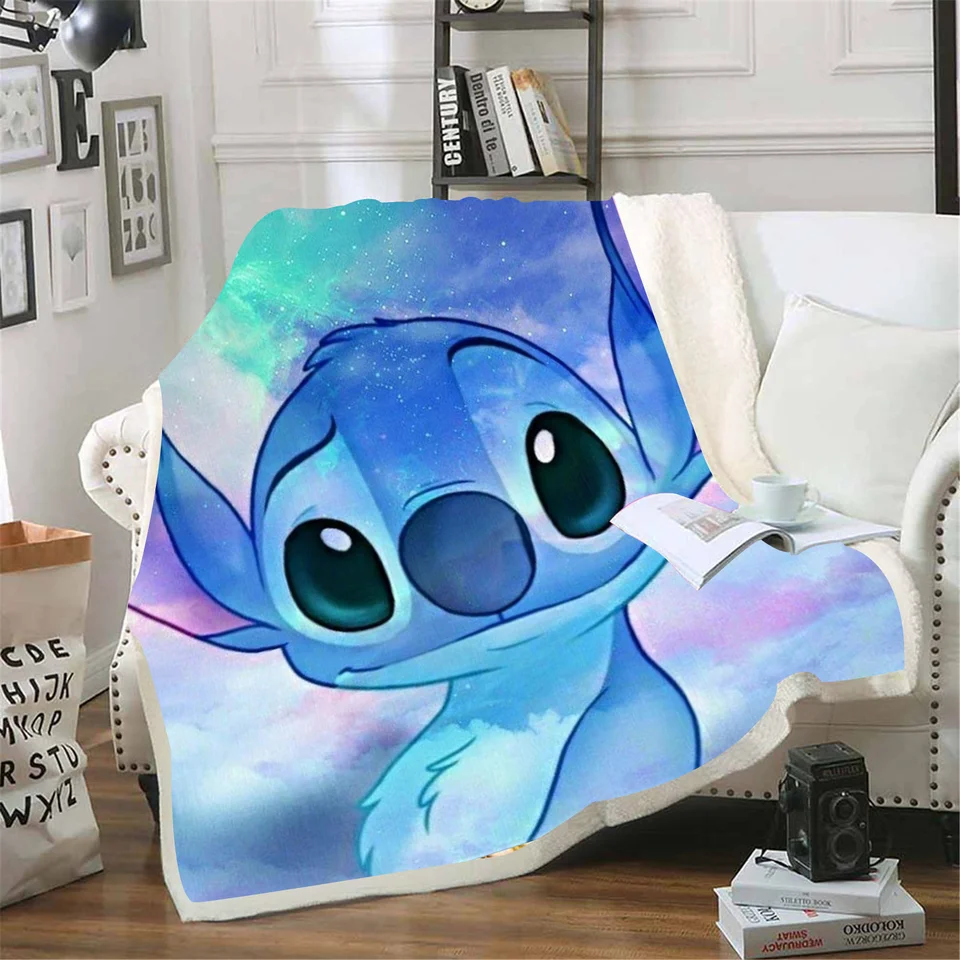 Stitch prikrývka Kawaii Domáce plyšové chlpaté prikrývky a hodí dieťa vlastné anime na zimné cestovanie
