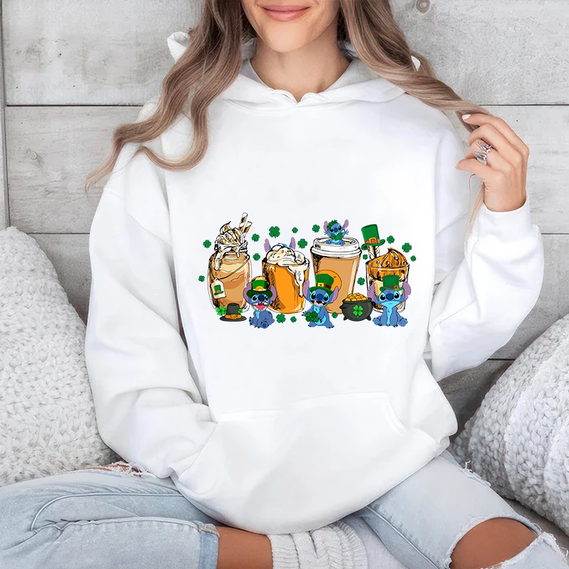 Stitch Svätý Patrick's Day tlače Dámska mikina športového sveter voľný top festival oblečenie
