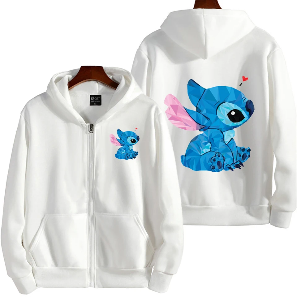 Stitch White Cartoon Anime Men zips kapucňa 2025 Nové módne ženy Mikina jar jesenné nadmerné páry