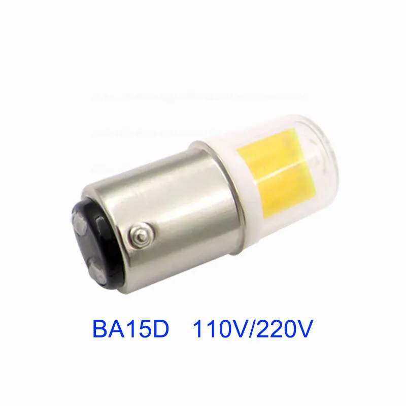Stlmiteľná BA15D LED žiarovka LED žiarovka 5W 120V 230V COB 1511 LED žiarovka pre lustrový šijací stroj na kapucňu Range Hood Svietička Žiarovka