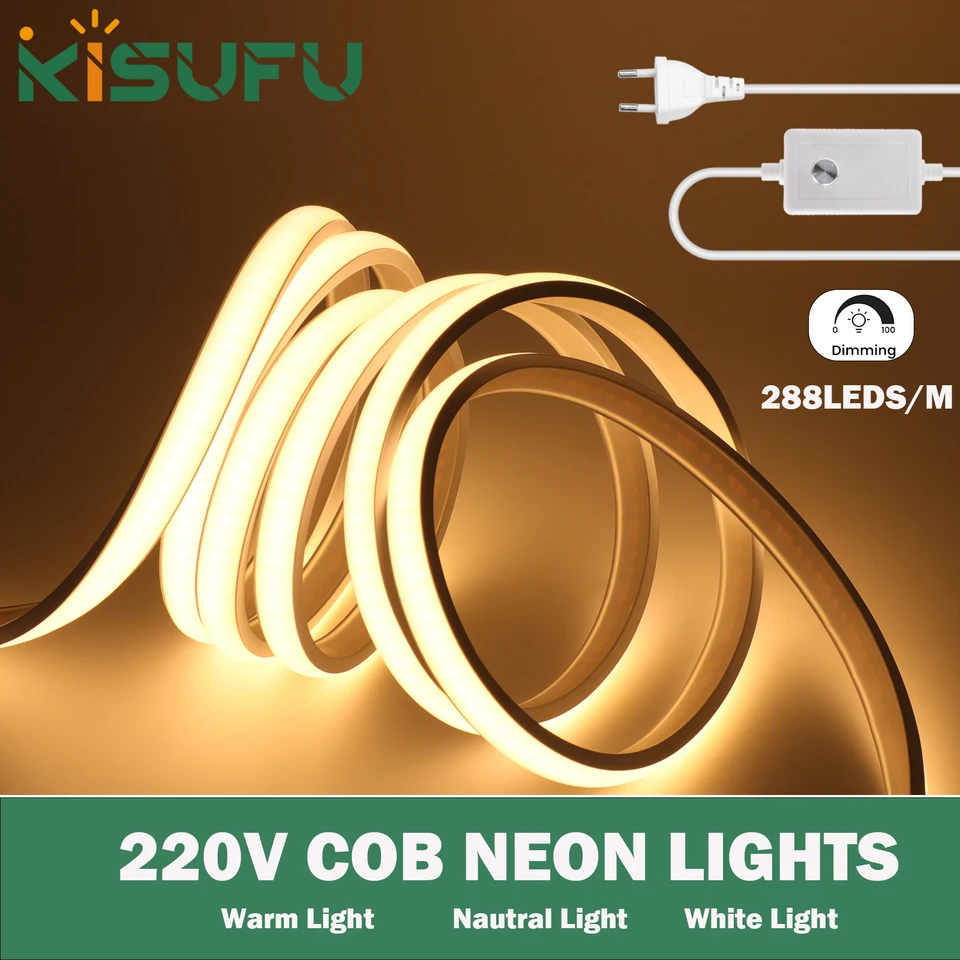 Stlmiteľná neónová LED pásma LED diódy 220V Dimmerová prepínač Super Bright 288LED/m nepremokavá neónová lineárna osvetlenie 3000K 4000K 6000K